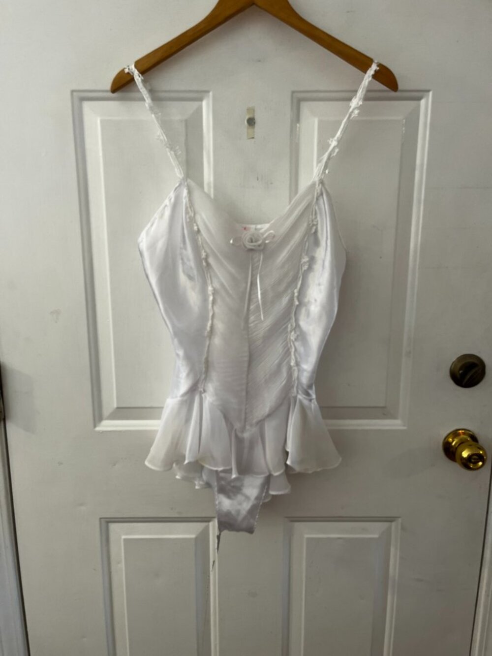 Vintage Intime Of California White Satin/Lace Lingerie/Babydoll Bodysuit Sz Med